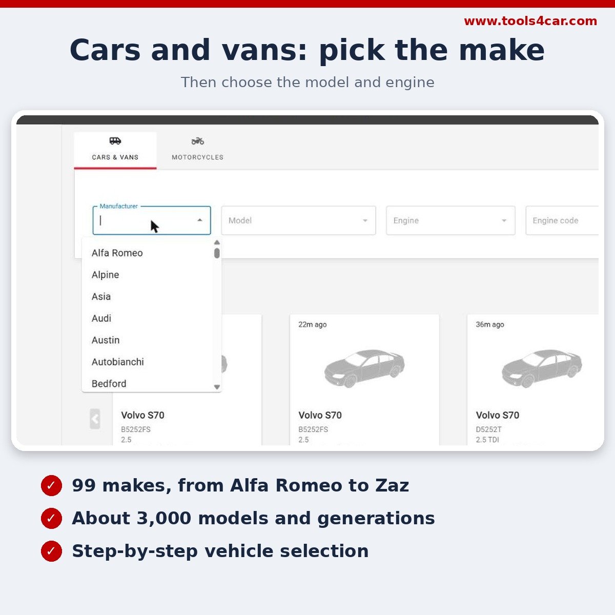 Autodata workshop software – choose from 99 car and van makes