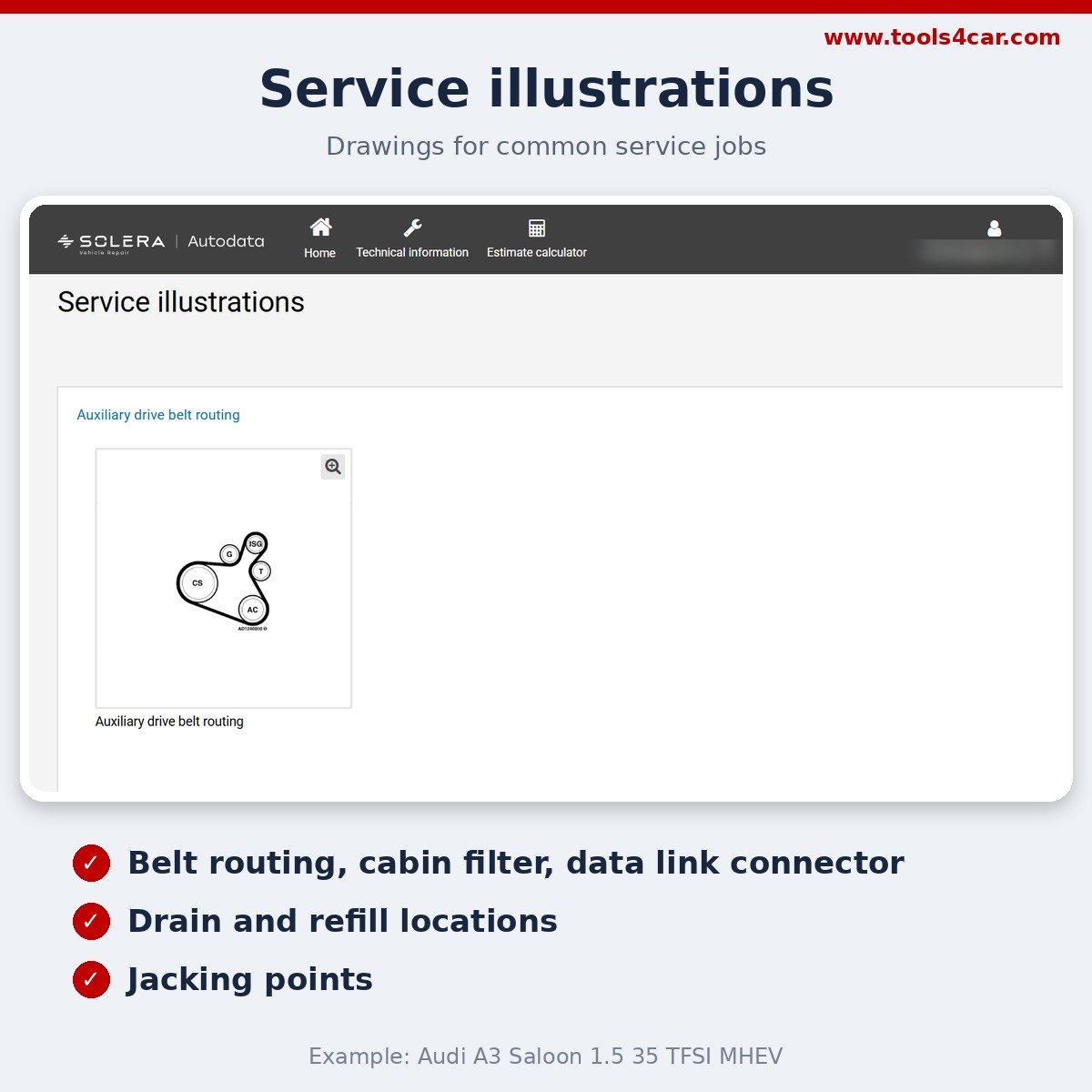 Autodata service illustrations and step-by-step diagrams