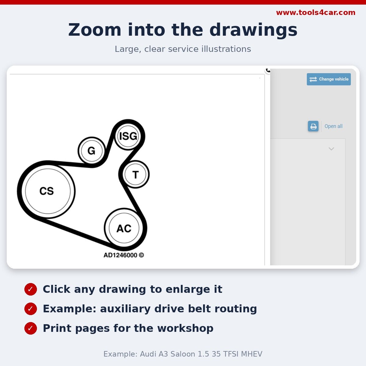 Autodata zoomable technical drawings for workshop use