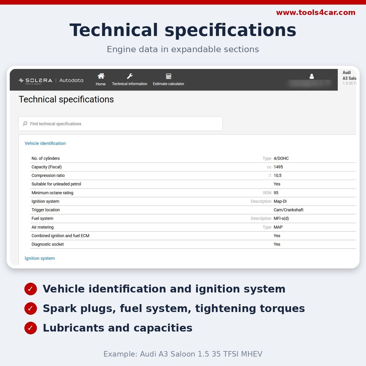 Autodata technical specifications and torque data