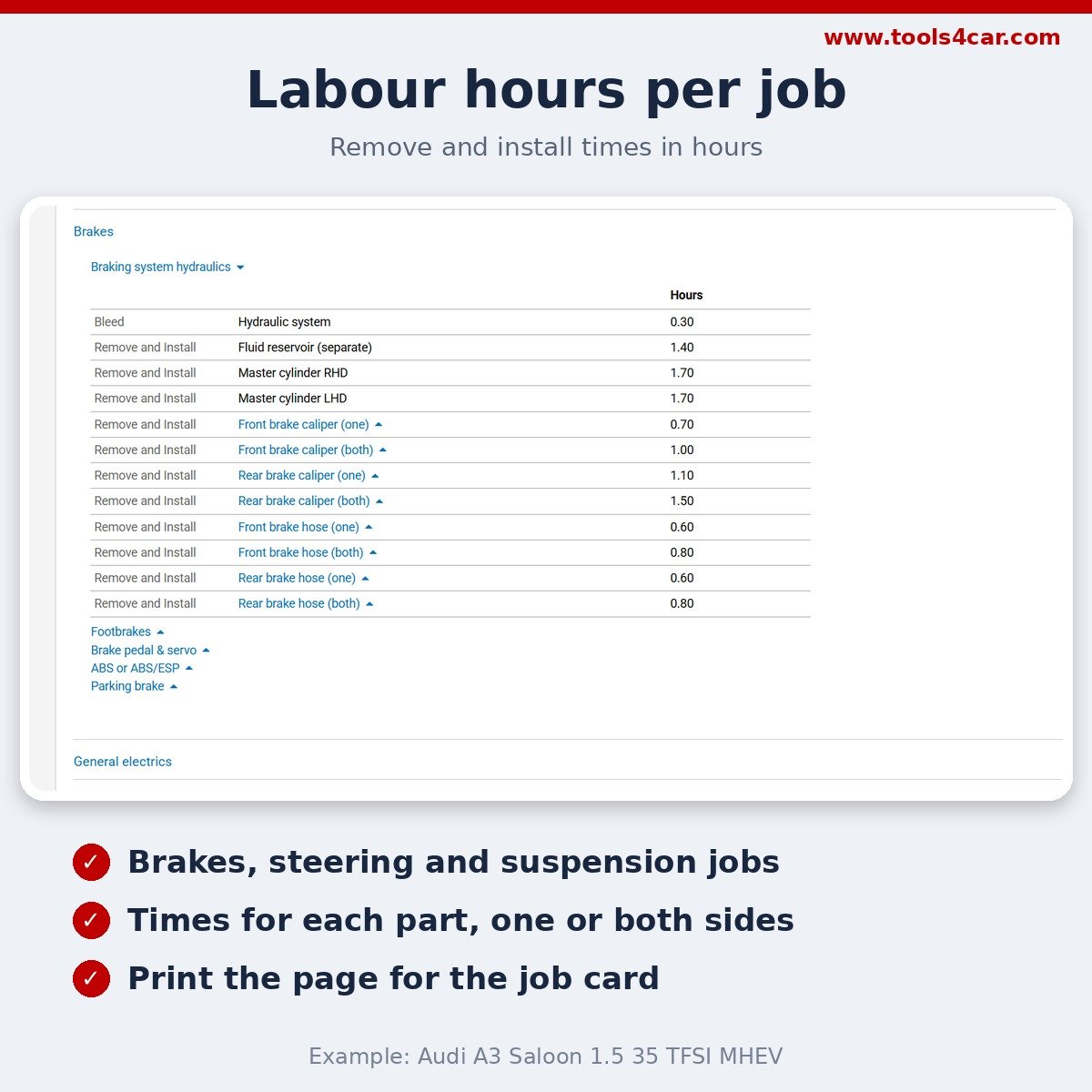 Autodata labour hours per job in repair times