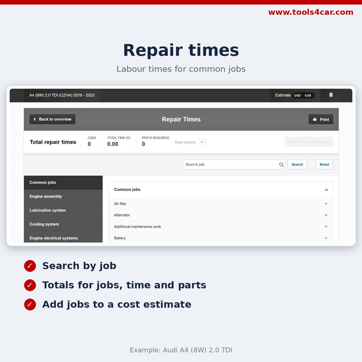 Repair times with job search and cost estimate